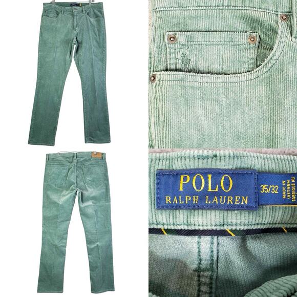 Polo Ralph Lauren Vintage Corduroy Pants 35x32 Mint Green Varick Slim Striaght - Picture 1 of 12